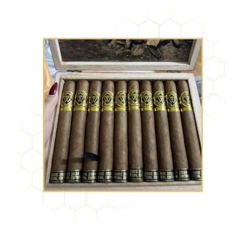 Open cigar humidor showing Aquilius cigars